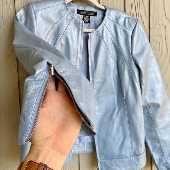Dialogue Jacket Vtg Pearlescent Shiny Retro Powder Blue Leather Jacket Sz Xs - Picture 5 of 5
